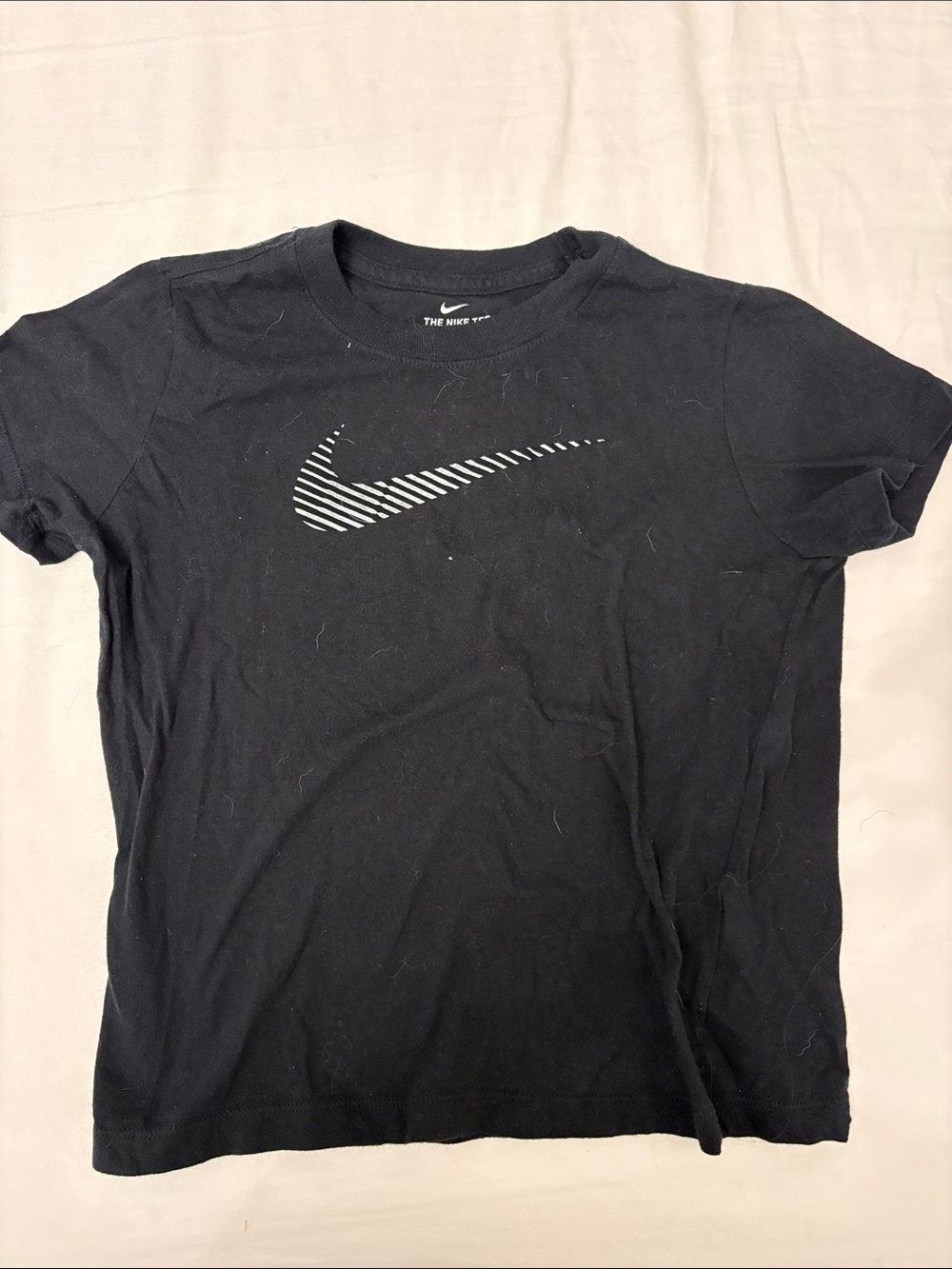 Nike Black Short-Sleeve Tee with Striped White Swoosh